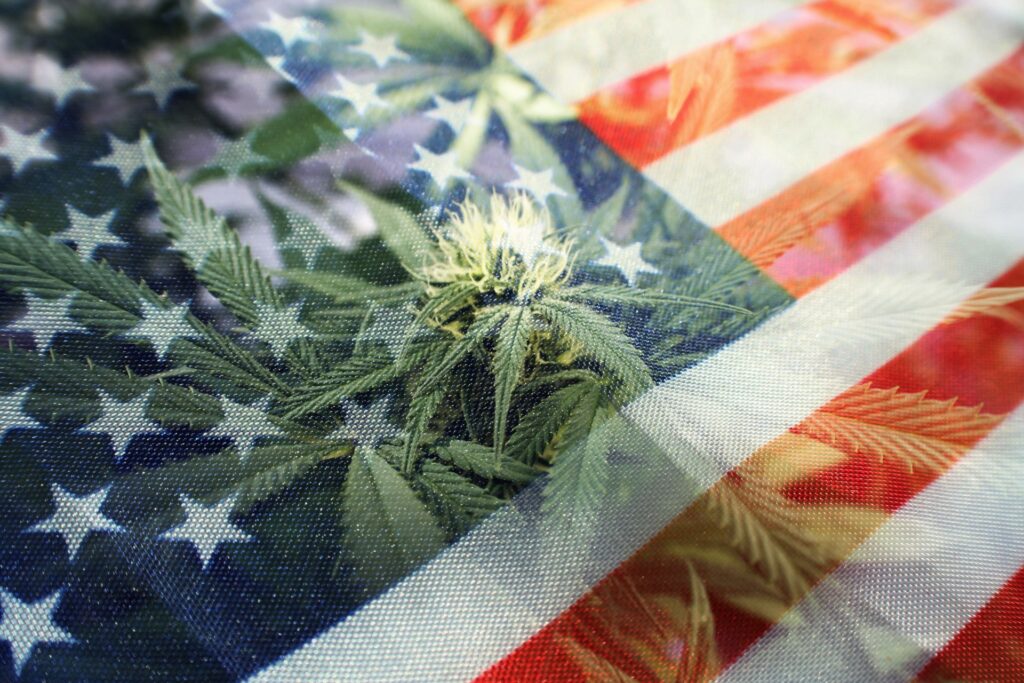 American flag marijuana over it - war on drugs in america concept